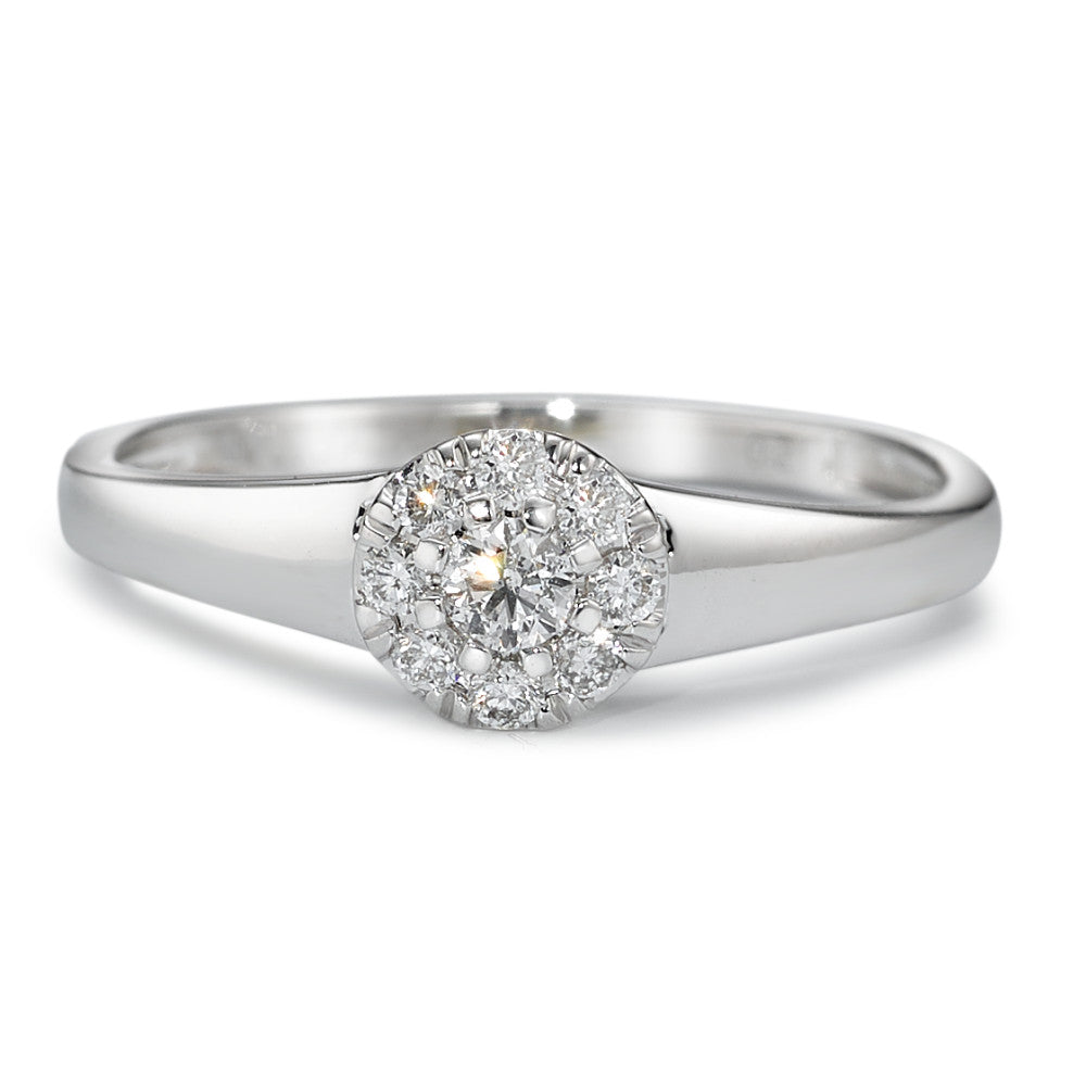 Solitär Ring 750/18 K Weissgold Diamant 0.17 ct, 9 Steine, w-si