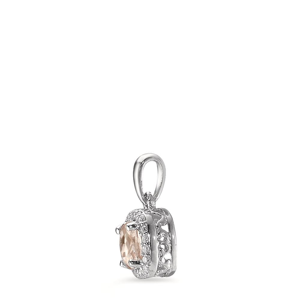 Anhänger 375/9 K Weissgold Morganit champagner, 0.35 ct, rund, Diamant weiss, 0.06 ct, 20 Steine, w-pi3 Ø6.5 mm