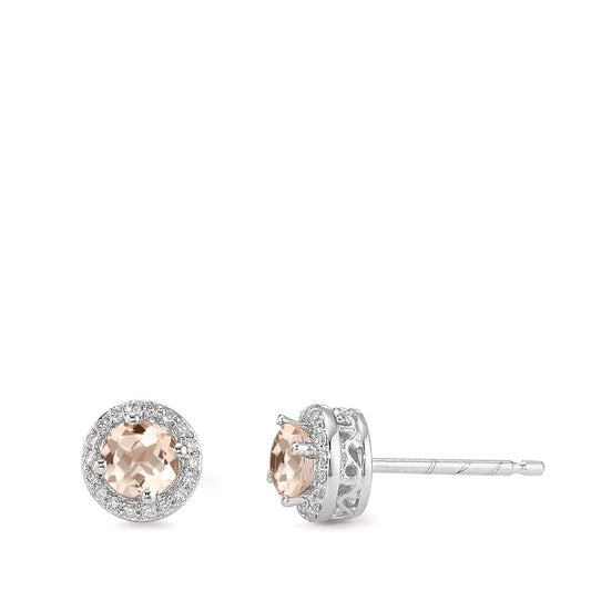 Ohrstecker 375/9 K Weissgold Diamant 0.12 ct Morganit Ø6.5 mm