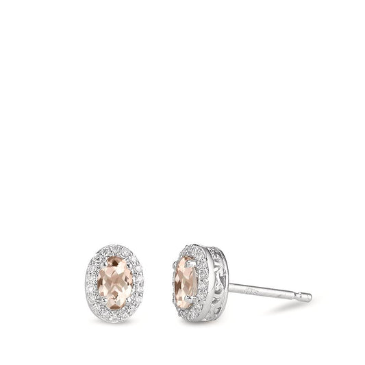 Ohrstecker 375/9 K Weissgold Morganit champagner, 0.40 ct, 2 Steine, oval, Diamant weiss, 0.12 ct, 36 Steine, w-pi3