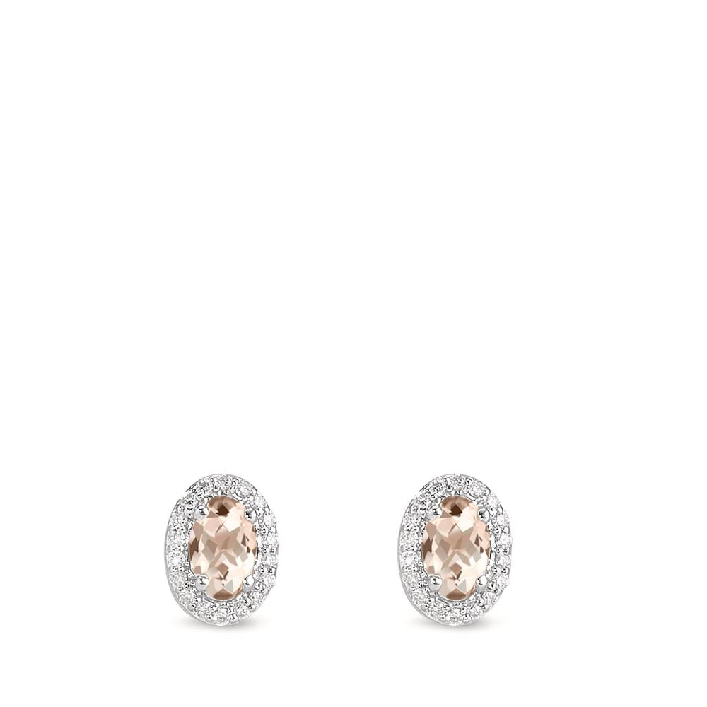 Ohrstecker 375/9 K Weissgold Morganit champagner, 0.40 ct, 2 Steine, oval, Diamant weiss, 0.12 ct, 36 Steine, w-pi3