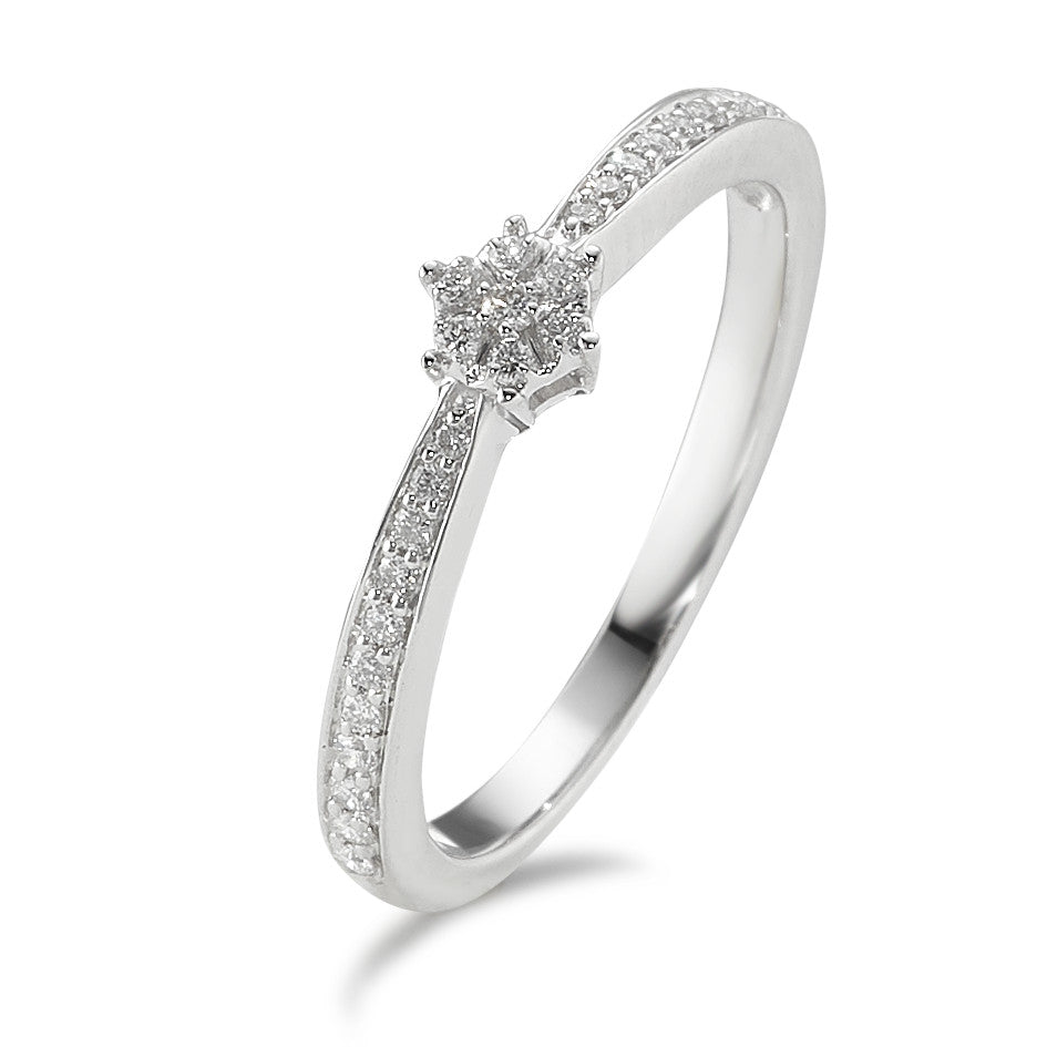 Solitär Ring 750/18 K Weissgold Diamant 0.15 ct, 29 Steine, w-si