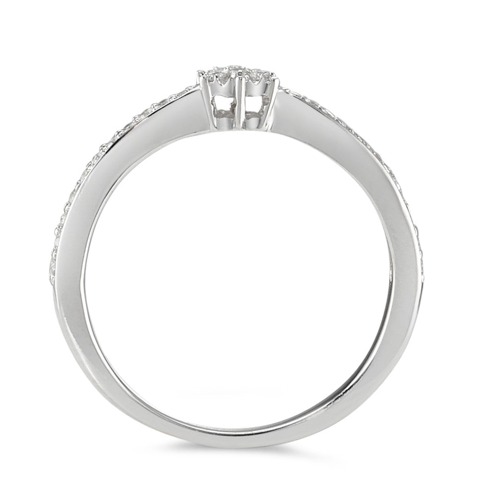 Solitär Ring 750/18 K Weissgold Diamant 0.15 ct, 29 Steine, w-si