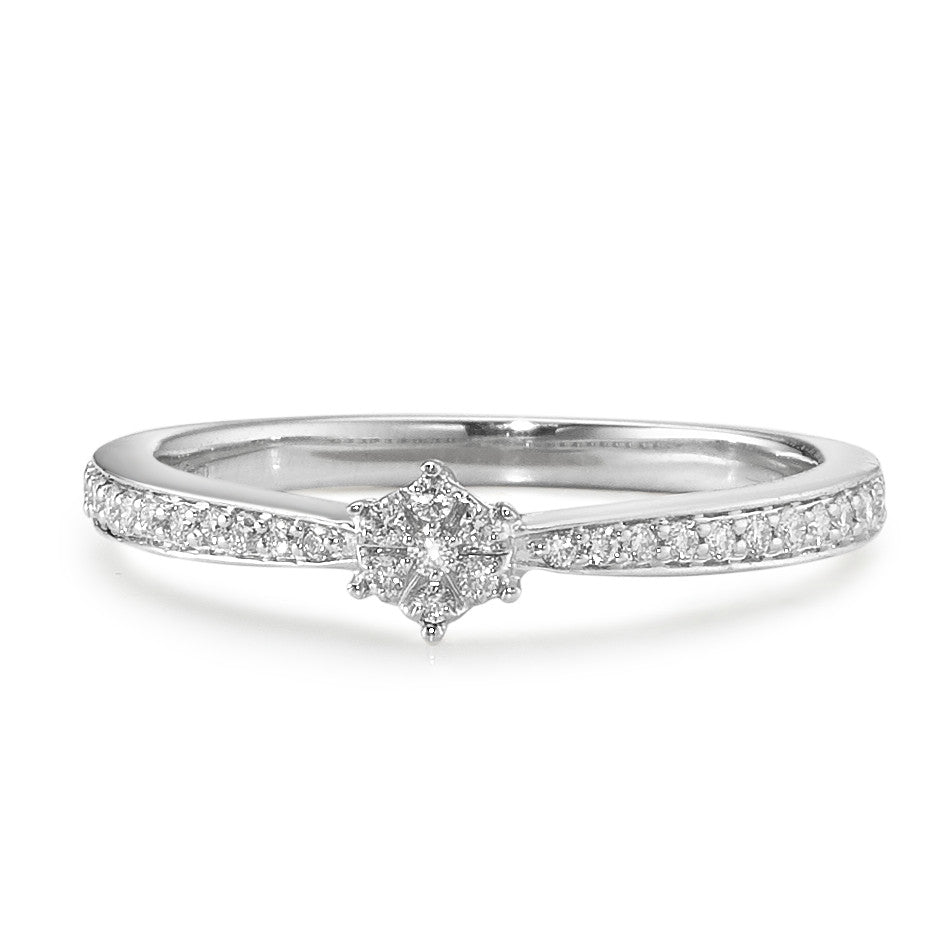 Solitär Ring 750/18 K Weissgold Diamant 0.15 ct, 29 Steine, w-si