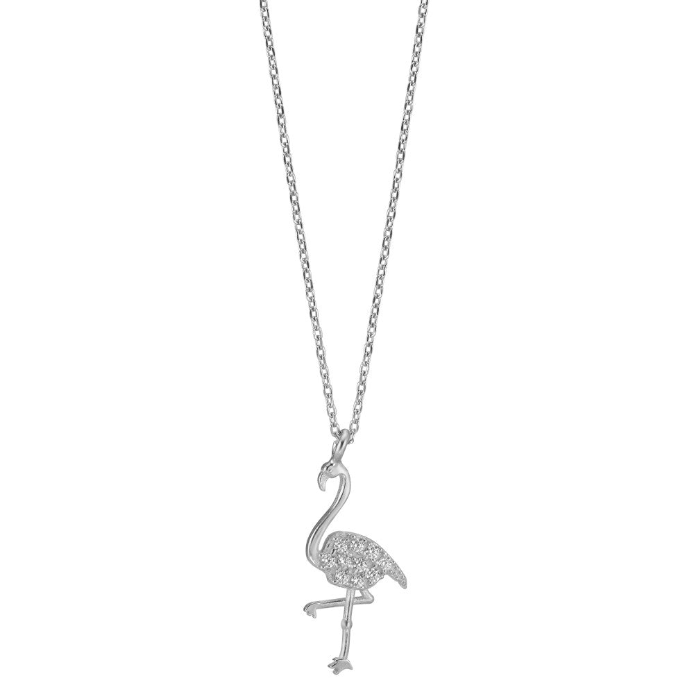 Collier Silber Zirkonia rhodiniert Flamingo verstellbar