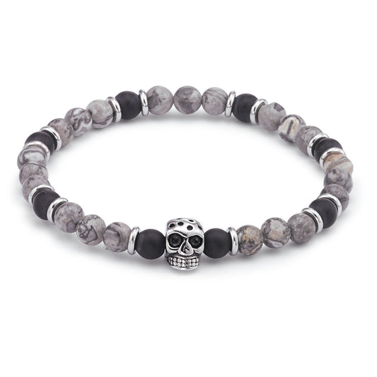 Armband Edelstahl Achat Totenkopf Ø6 mm