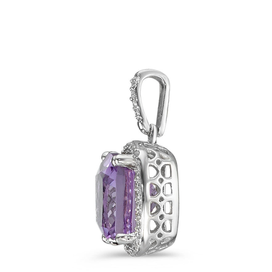 Anhänger 750/18 K Weissgold Amethyst violett, Diamant weiss, 0.12 ct, 40 Steine, w-pi3 Ø11 mm