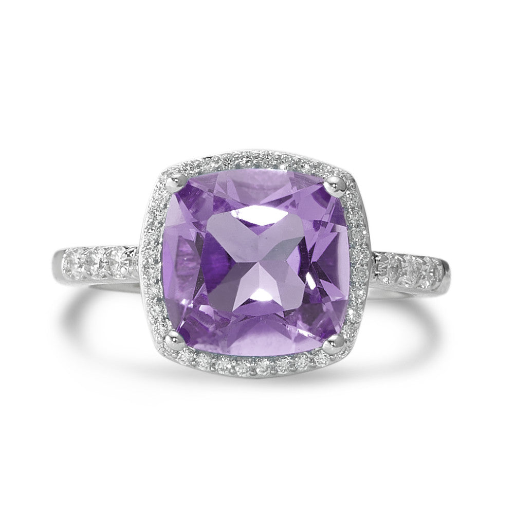 Fingerring 750/18 K Weissgold Amethyst violett, Diamant weiss, 0.20 ct, 42 Steine, w-pi3 Ø11 mm