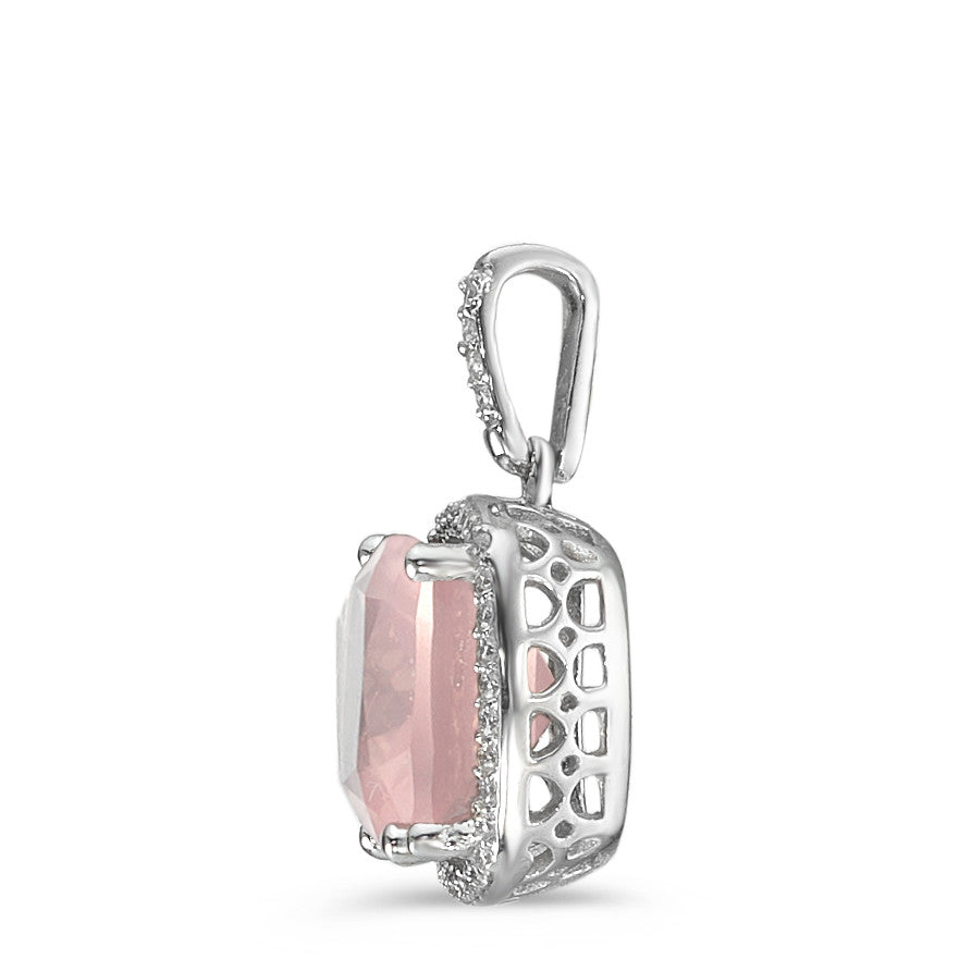 Anhänger 750/18 K Weissgold Rosenquarz rosa, Diamant weiss, 0.12 ct, 40 Steine, w-si Ø11 mm