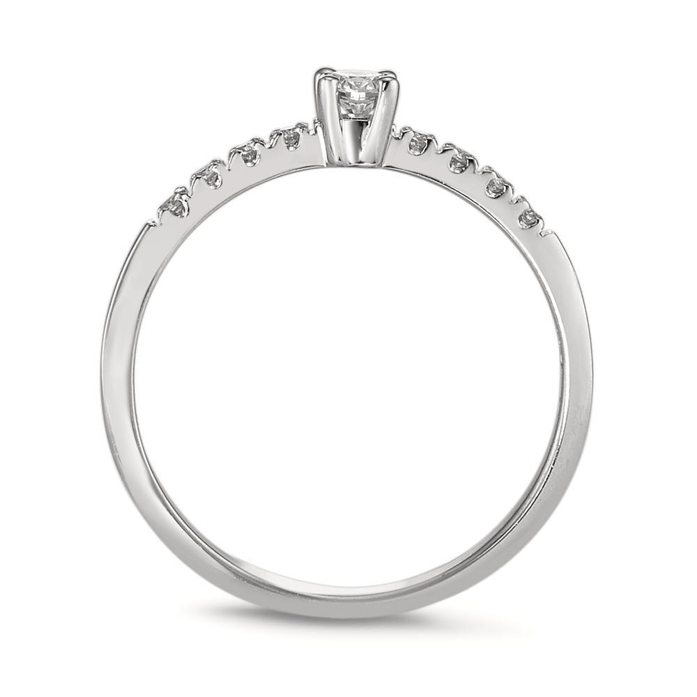 Solitär Ring 750/18 K Weissgold Diamant weiss, 0.04 ct, 8 Steine, Brillantschliff, w-si, Diamant weiss, 0.10 ct, Brillantschliff, w-si