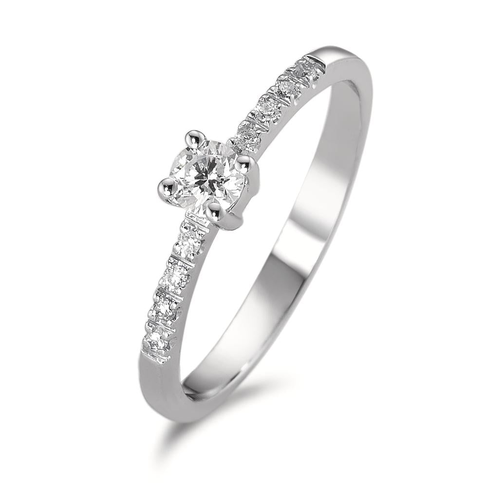 Solitär Ring 750/18 K Weissgold Diamant weiss, 0.04 ct, 8 Steine, Brillantschliff, w-si, Diamant weiss, 0.15 ct, Brillantschliff, w-si