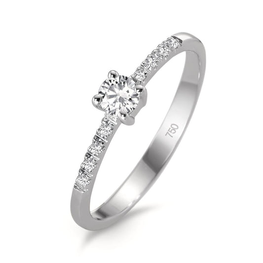 Solitär Ring 750/18 K Weissgold Diamant 0.23 ct, 9 Steine, w-si