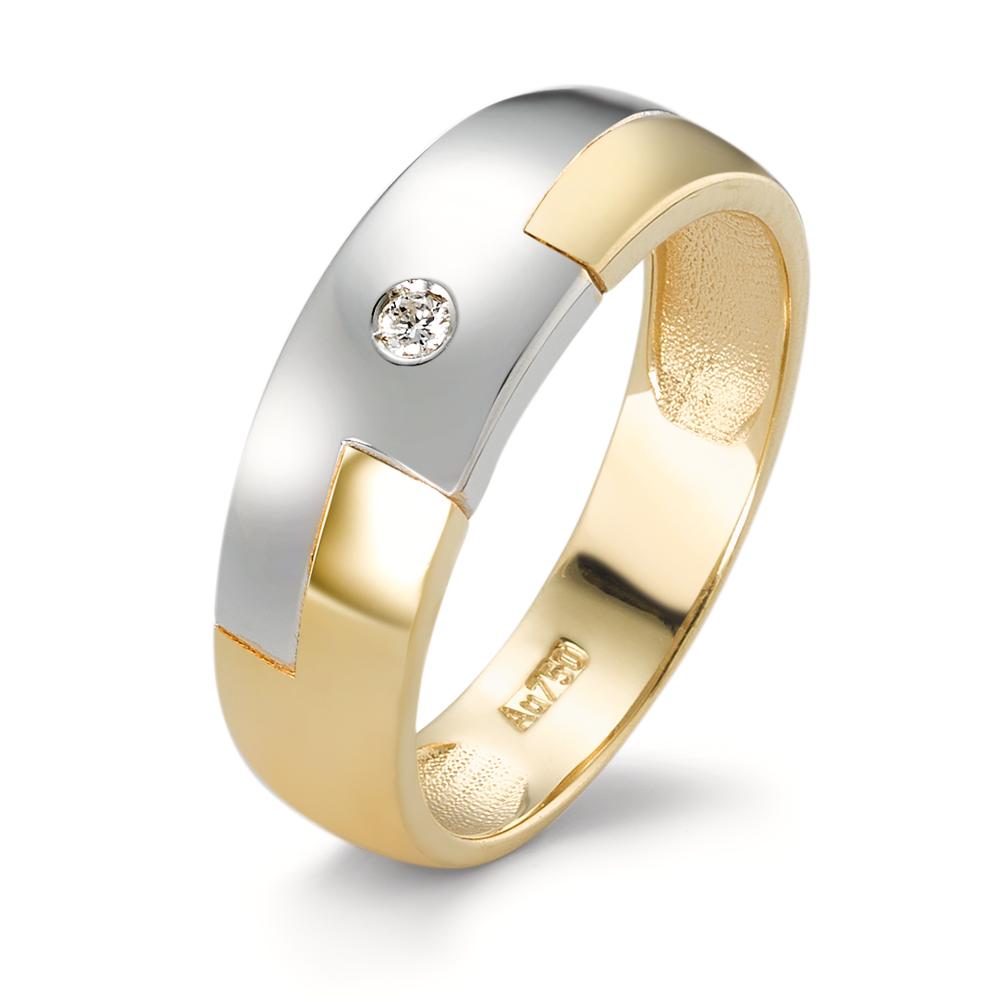 Fingerring 750/18 K Gelbgold, 750/18 K Weissgold Diamant 0.02 ct, w-si