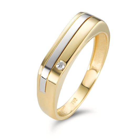 Fingerring 750/18 K Gelbgold, 750/18 K Weissgold Diamant 0.02 ct, w-si