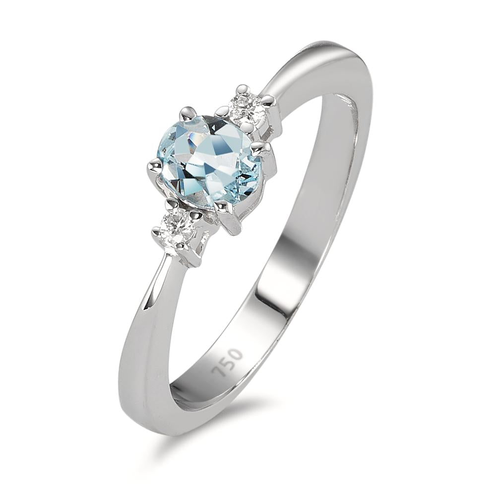 Fingerring 750/18 K Weissgold Aquamarin hellblau, Diamant weiss, 0.04 ct, 2 Steine, w-pi1