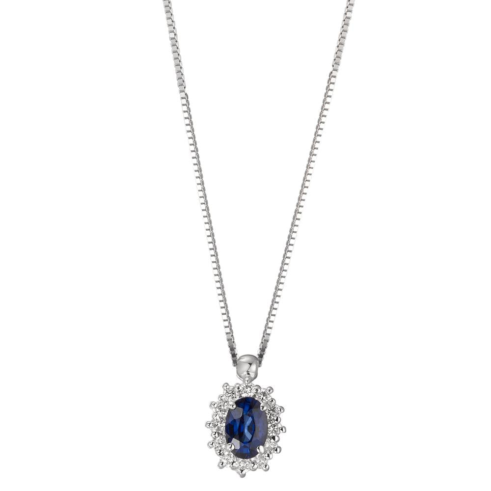 Collier 750/18 K Weissgold Saphir blau, oval, Diamant weiss, 0.18 ct, 12 Steine, w-pi1 39-42 cm verstellbar