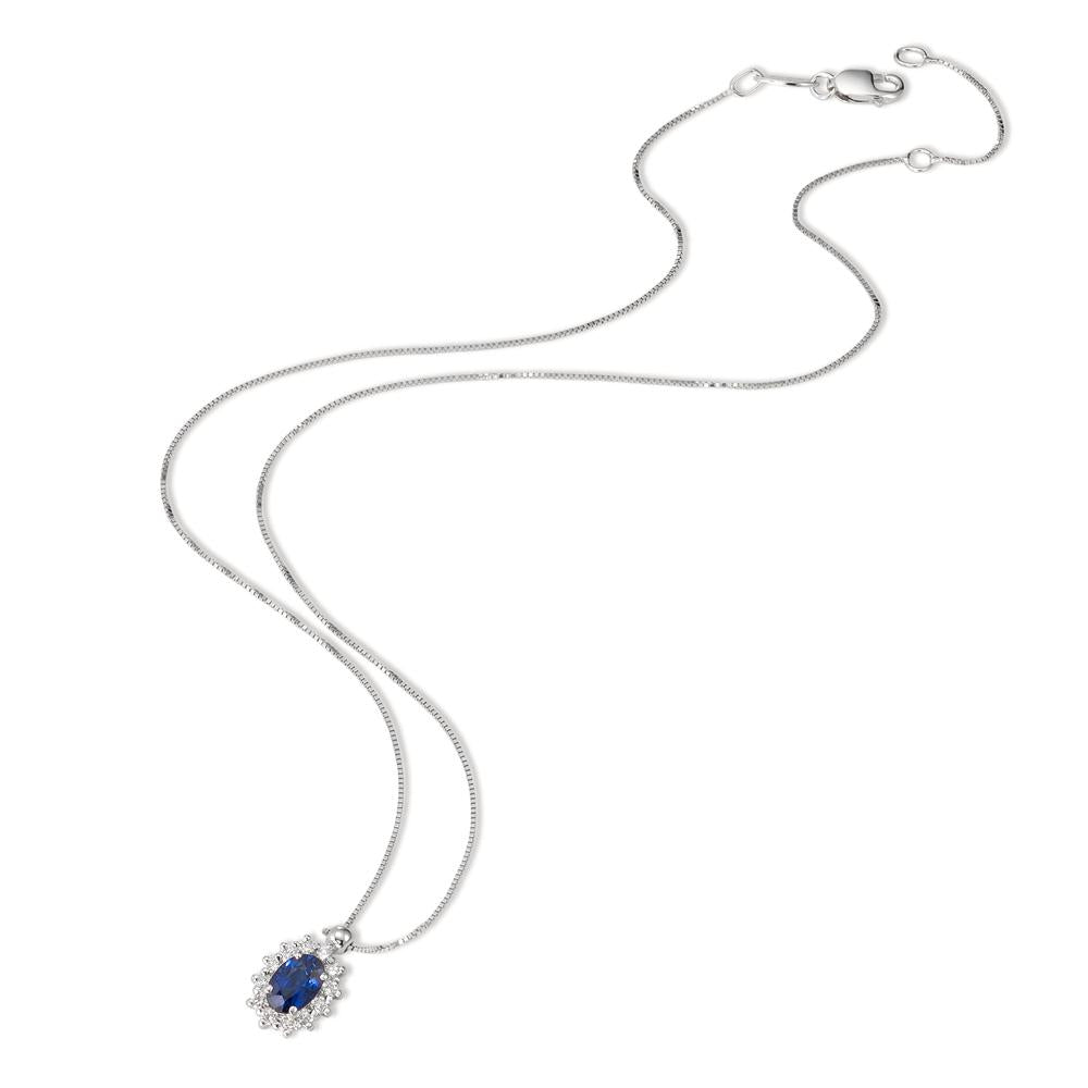 Collier 750/18 K Weissgold Saphir blau, oval, Diamant weiss, 0.18 ct, 12 Steine, w-pi1 39-42 cm verstellbar