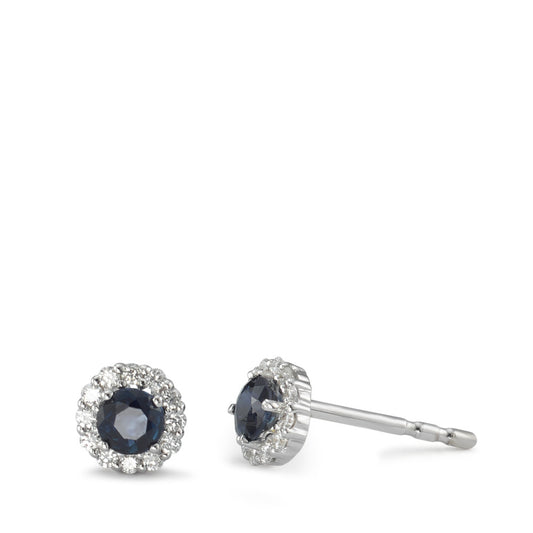 Ohrstecker 750/18 K Weissgold Saphir blau, 2 Steine, Diamant 0.12 ct, 24 Steine, w-si Ø5 mm