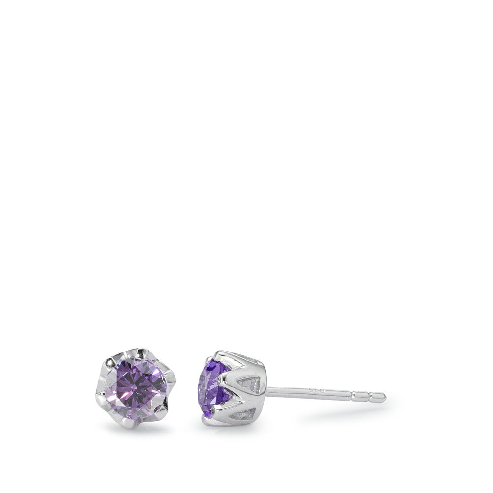 Ohrstecker Silber Zirkonia violett, 2 Steine rhodiniert Ø6 mm