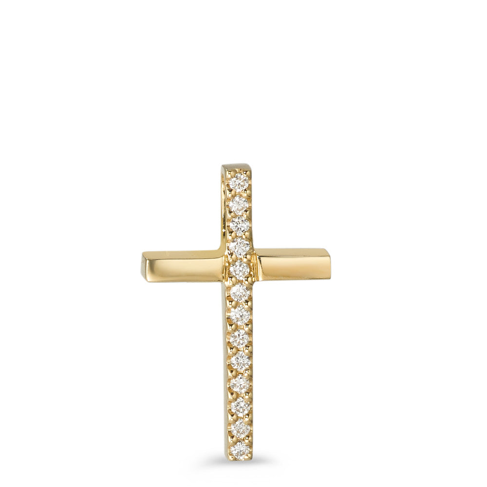 Anhänger 750/18 K Gelbgold Diamant 0.03 ct, 13 Steine, w-si Kreuz