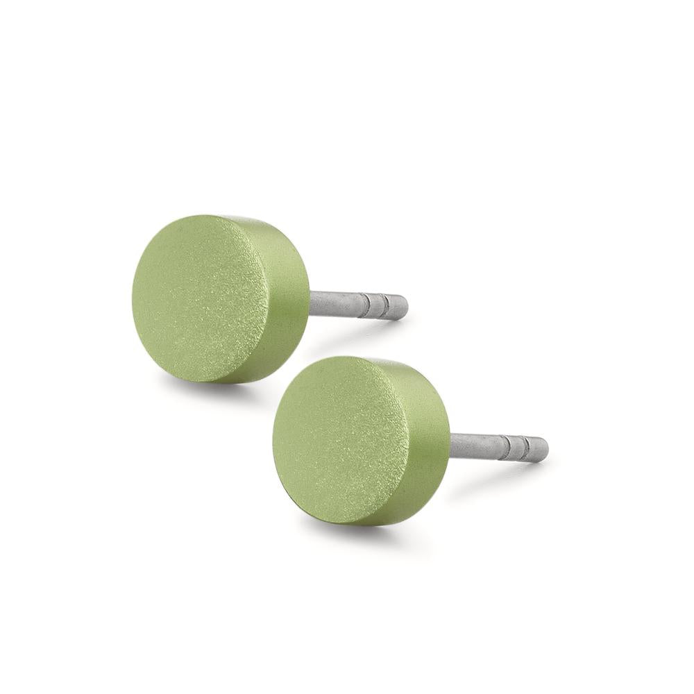 Ohrstecker Disc Ø6mm aus Aluminium in Apple Green, Stift und Verschluss aus Edelstahl