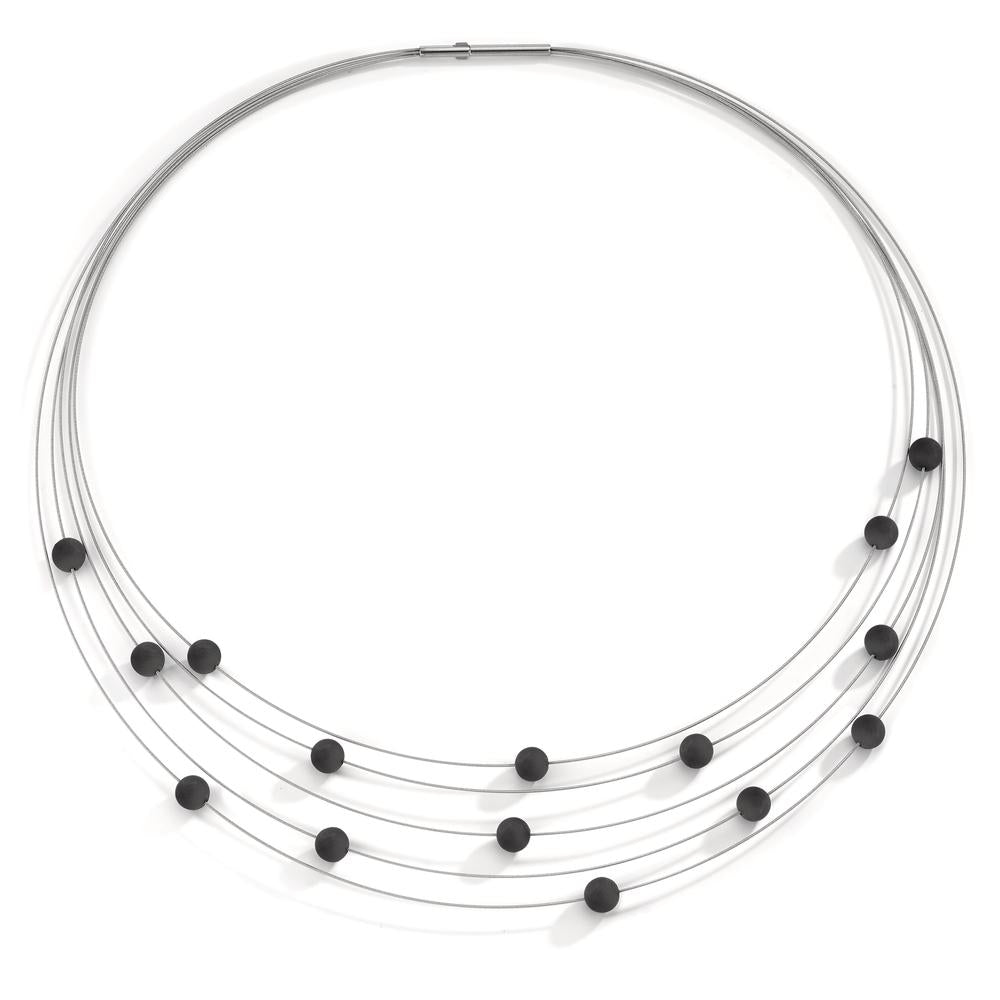 Spiralcollier Orbit aus Edelstahl mit Carbon Pearls