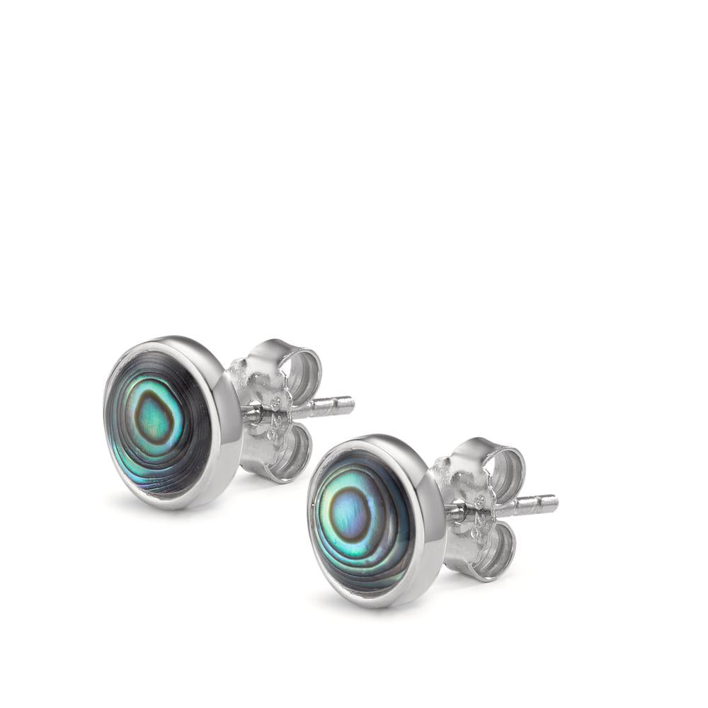 Ohrstecker Silber Abalone 2 Steine rhodiniert Ø8 mm