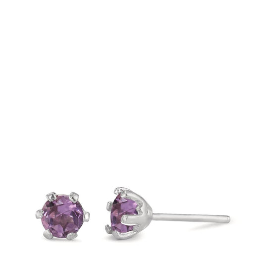 Ohrstecker Silber Amethyst 2 Steine rhodiniert Ø6.5 mm