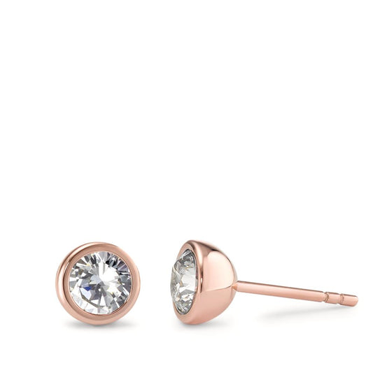 Ohrstecker Joy Roségold aus Edelstahl und Crystal White Zirkonia, Ø7mm