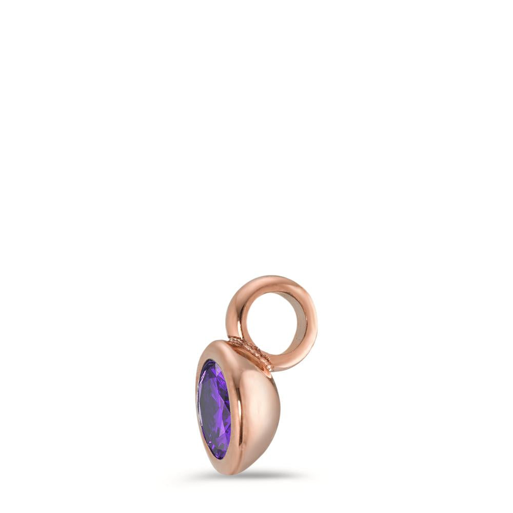 Charm-Anhänger Joy Roségold aus Edelstahl und Purple Rose Zirkonia, Ø7mm