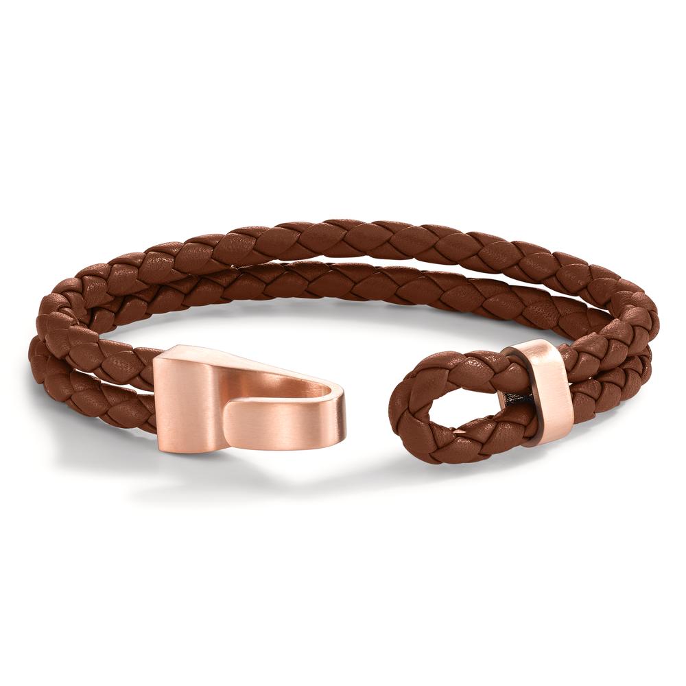 Lederarmband VADINO Roségold aus Edelstahl, Flechtleder HAVANA BROWN