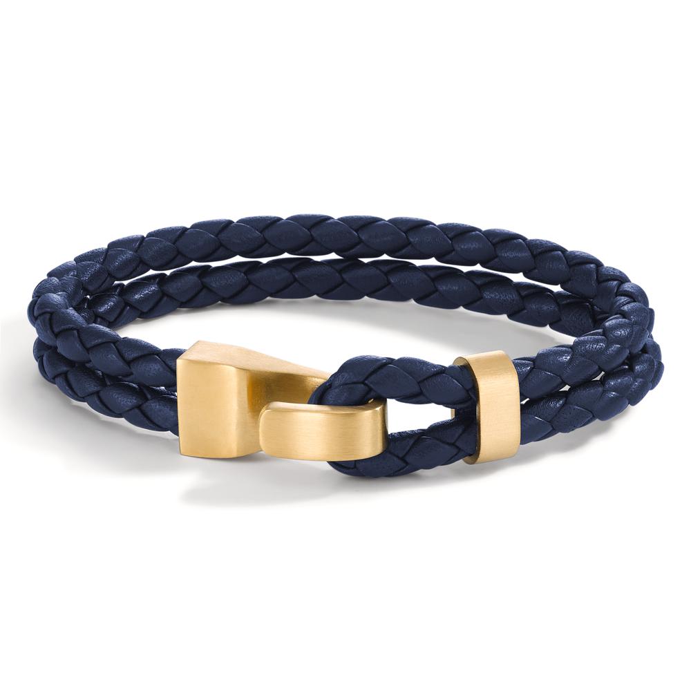 Armband VADINO Gold aus Edelstahl, Flechtleder NAVY BLUE, 21cm