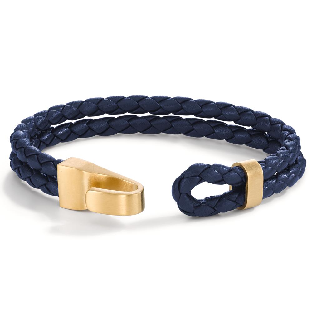 Armband VADINO Gold aus Edelstahl, Flechtleder NAVY BLUE, 21cm