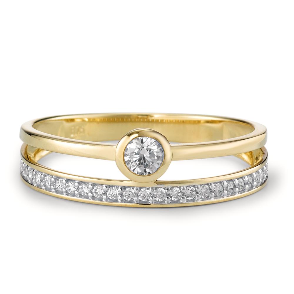 Fingerring 375/9 K Gelbgold Zirkonia 20 Steine bicolor