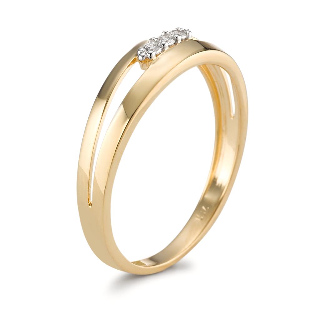 Fingerring 750/18 K Gelbgold Diamant 0.05 ct, 3 Steine, Brillantschliff, w-si