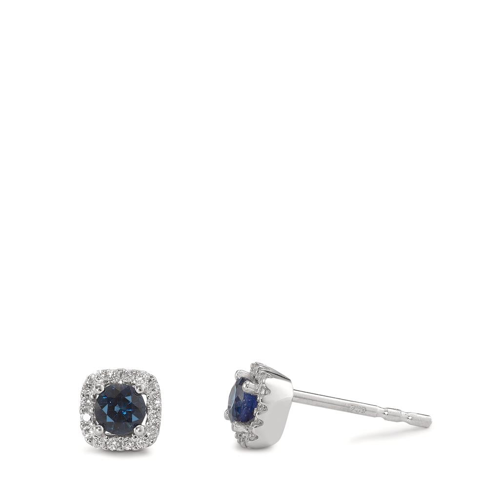 Ohrstecker 750/18 K Weissgold Saphir blau, 2 Steine, Diamant weiss, 0.10 ct, 24 Steine, w-si Ø5 mm