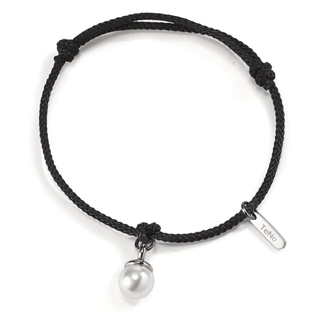 Pearl Drop Armband Arya - Schwarz- Edelstahl mit Muschelperle Ø7 mm verstellbar