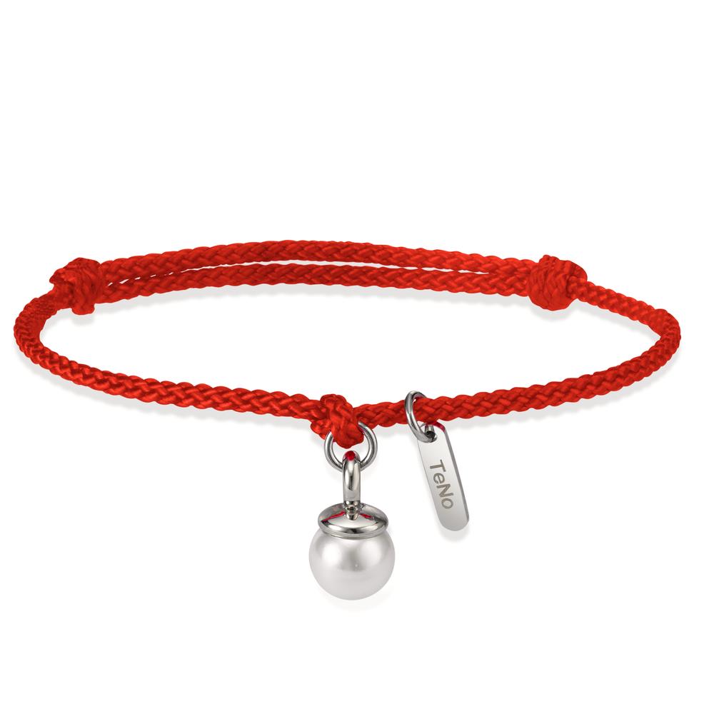 Pearl Drop Armband Arya - Rot - Edelstahl mit Muschelperle Ø7 mm verstellbar