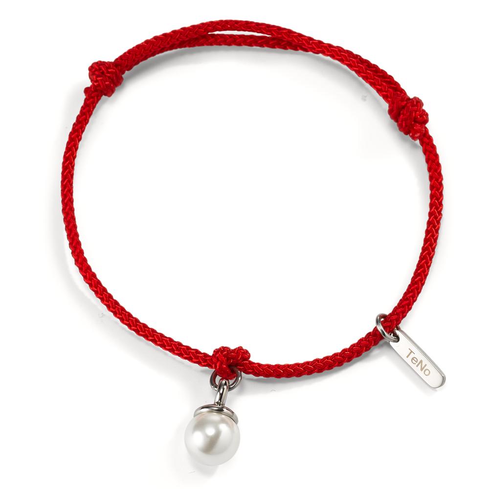 Pearl Drop Armband Arya - Rot - Edelstahl mit Muschelperle Ø7 mm verstellbar