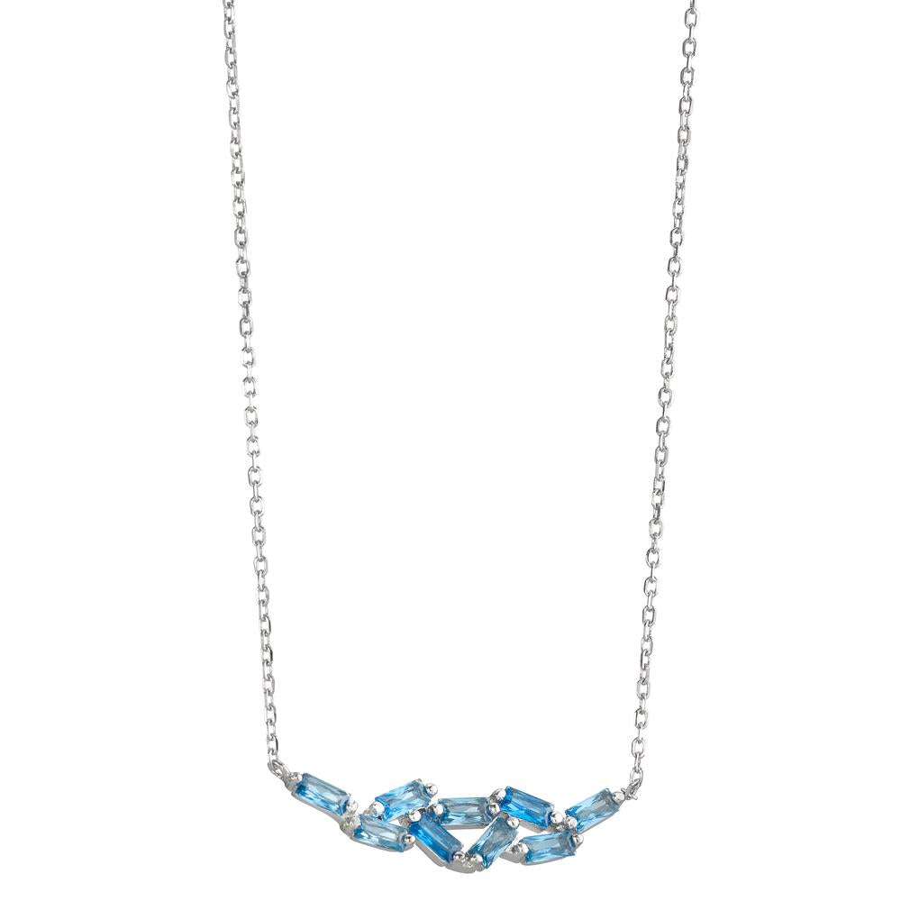 Collier Silber Zirkonia blau, 9 Steine rhodiniert 39-44 cm verstellbar