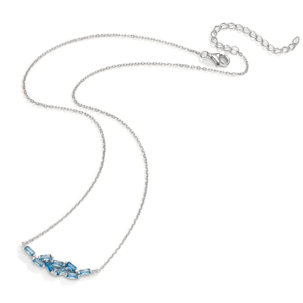 Collier Silber Zirkonia blau, 9 Steine rhodiniert 39-44 cm verstellbar