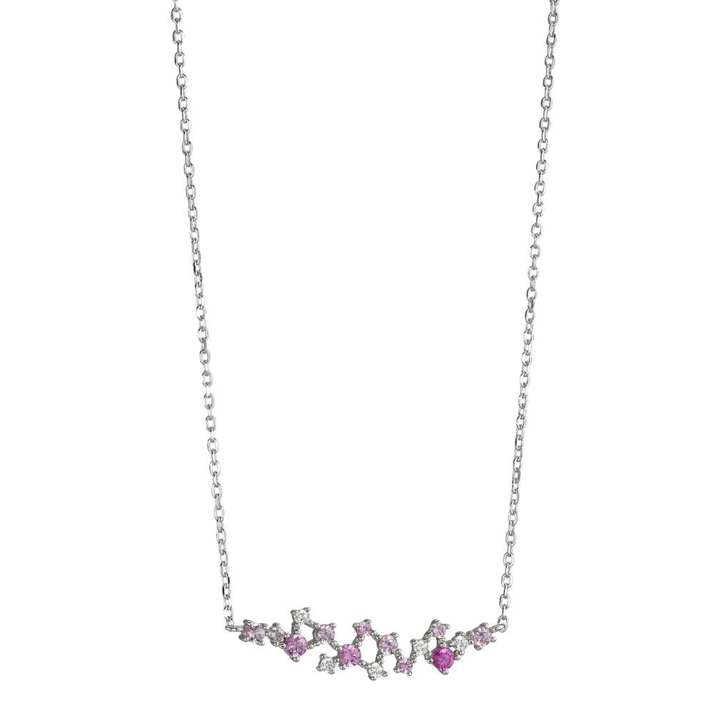 Collier Silber Zirkonia rosa, 16 Steine rhodiniert 39-44 cm verstellbar