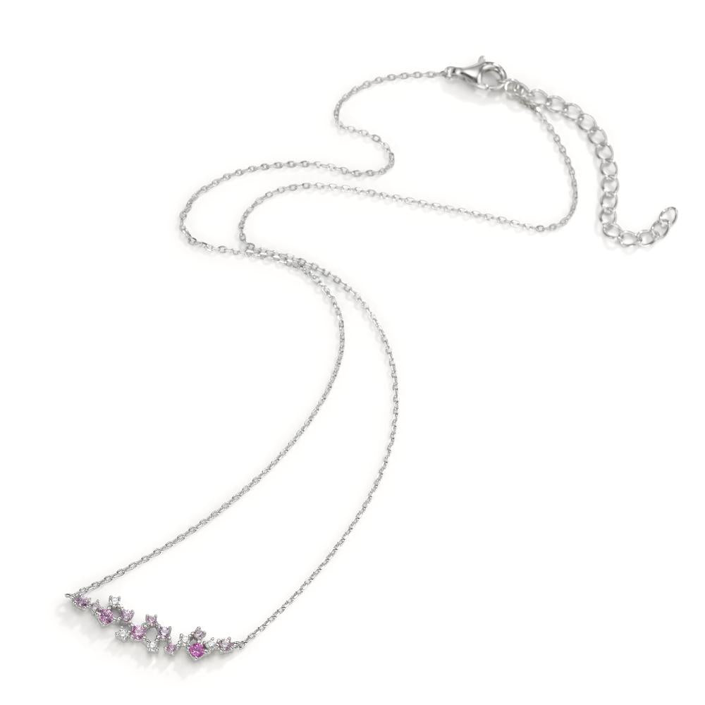 Collier Silber Zirkonia rosa, 16 Steine rhodiniert 39-44 cm verstellbar