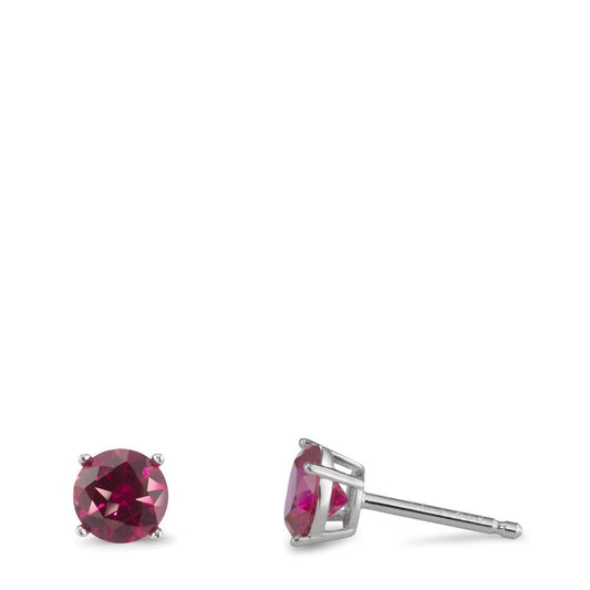 Ohrstecker Silber Zirkonia bordeaux, 2 Steine rhodiniert Ø6 mm