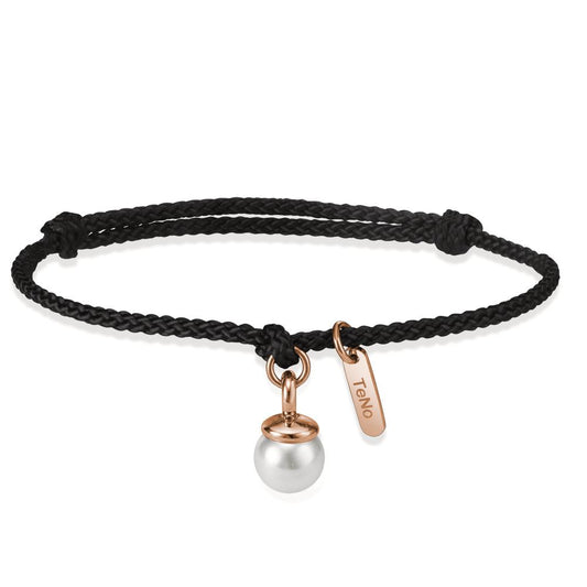 Pearl Drop Armband Rosé - Schwarz mit Muschelperle Ø7 mm verstellbar