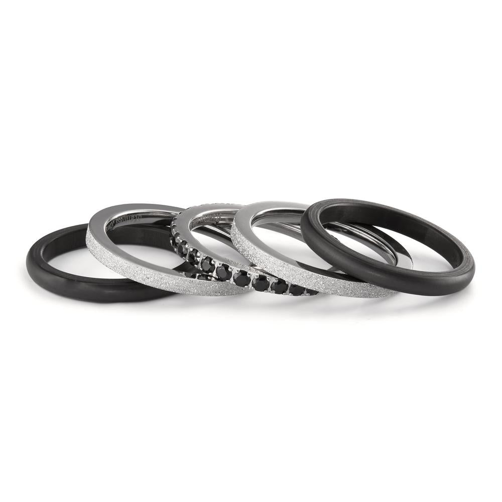 Memory Ring Edelstahl Zirkonia schwarz