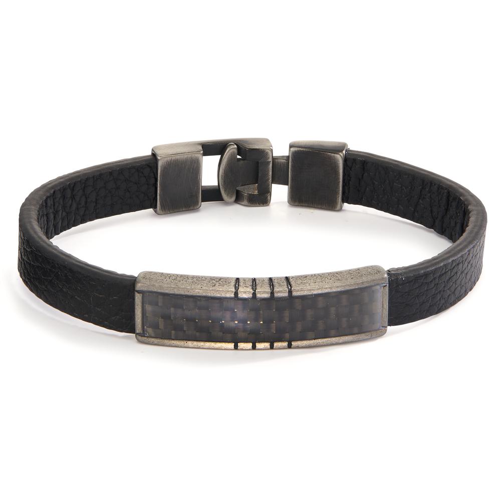 Armband Leder, Edelstahl, Carbon schwarz IP beschichtet