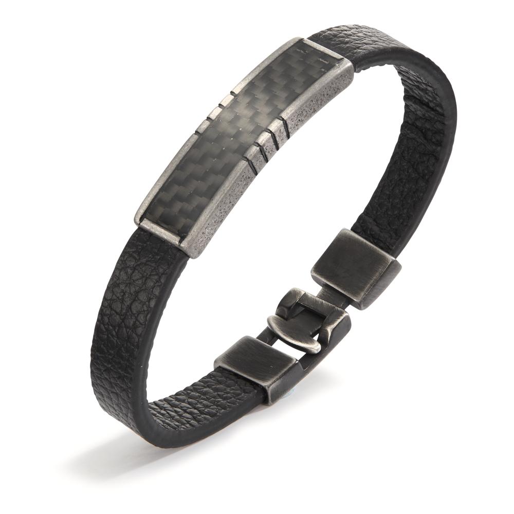 Armband Leder, Edelstahl, Carbon schwarz IP beschichtet