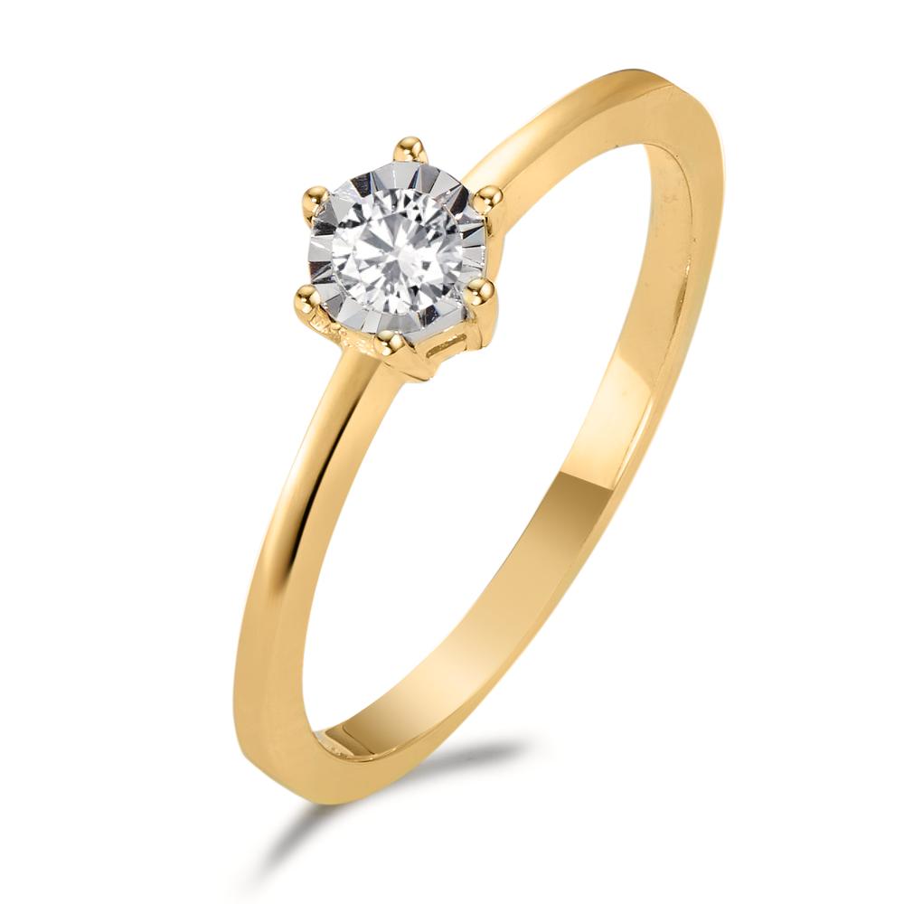 Solitär Ring 750/18 K Gelbgold Diamant 0.10 ct, w-si bicolor