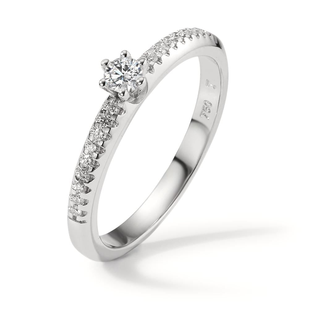 Solitär Ring 750/18 K Weissgold Diamant 0.20 ct, 19 Steine, w-si